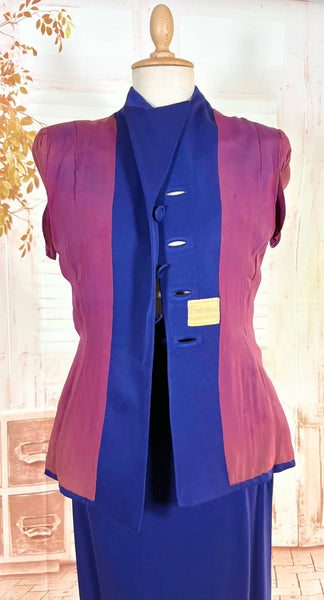 Exquisite Royal Blue 1940s Gabardine Suit With Western Stitching Detail