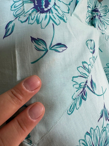 Late 1930s Early 1940s Volup Aqua Zip Front Day Dress