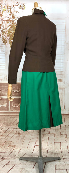 Stunning Original 1940s Vintage Green And Brown Colour Block Suit