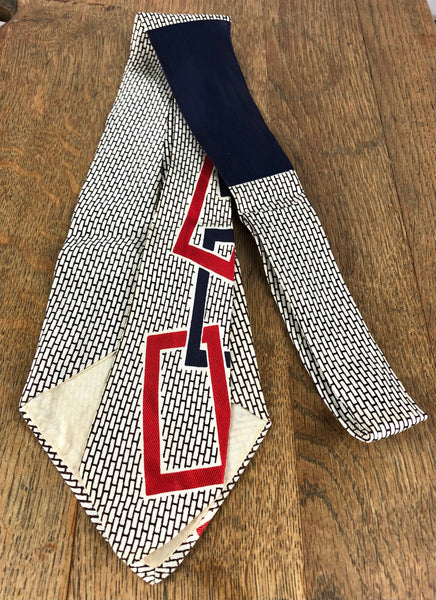 Late 1940s Early 1950s Red, Navy & White Interlocking Rectangles American Swing Tie – Berman's