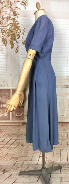 Stunning Original 1930s Vintage Periwinkle Lilac Puff Sleeve Dress With Rouleau Detailing
