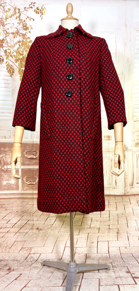 Fabulous Late 1940s Red And Black Check Coat By Betty Rose