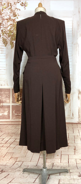 Exquisite Original Late 1930s / Early 1940s Vintage Chocolate Brown Dress With Mustard Yellow Soutache Embroidery