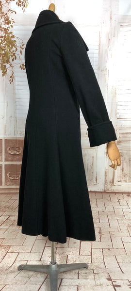 Beautiful Original 1970s Does 1940s Classic Black Princess Coat With Oversized Collar By Joseph Magnin