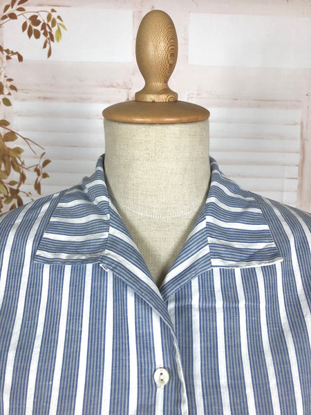 Wonderful Original 1940s Vintage Blue And White Striped Summer Blouse