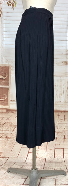 Exquisite Original 1940s Vintage Navy Blue Crepe Skirt Suit With Pin Tucks