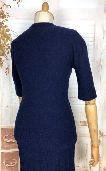 Cozy 1940s Royal Blue Knit Set with Geometric Detailing