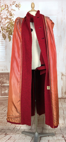 Exquisite Volup Lipstick Red 1940s Boucle Swing Coat With Huge Bishop Sleeves
