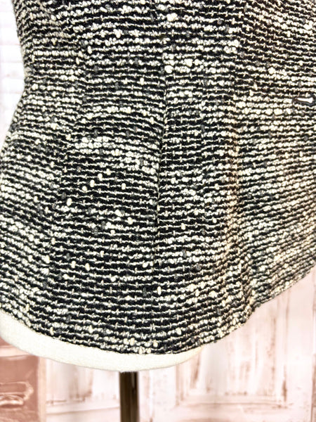 Late 1940s Black & Cream Bouclé Tweed Sports Blazer – Velvet Collar – Jancourt Petite Sports