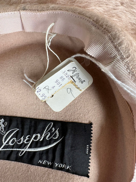 Huge Pale Pink Early 1950s Platter Hat With Feather Trim