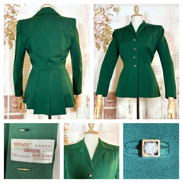 Incredible Emerald Green Bustle Back 1940s Blazer By Botany