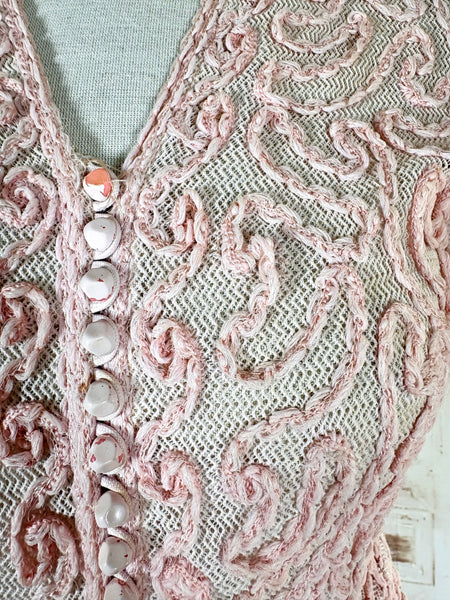 Exquisite Pale Pink Late 1930s / Early 1940s Summer Suit With Soutache Details