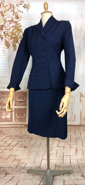 Beautiful Navy Blue Double Breasted 1940s Suit With Tiered Waist