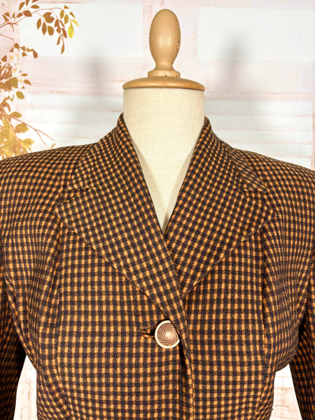 1940s Pumpkin Orange Check Skirt Suit – Tailored Hourglass Silhouette