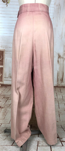 Super Rare Original Late 1930s / Early 1940s Volup Vintage Pink Candy Striped Denim Pant Suit By Edwin Blu Surf