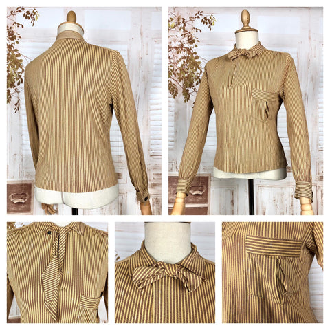 Incredible Original 1930s Vintage Mustard Yellow And Mauve Striped Rayon Jersey Blouse