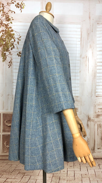 Beautiful Original Late 1940s Vintage Steel Blue And Yellow Plaid College Swing Coat