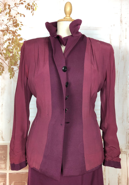 Beautiful Original 1940s Vintage Berry Purple Gabardine Skirt Suit