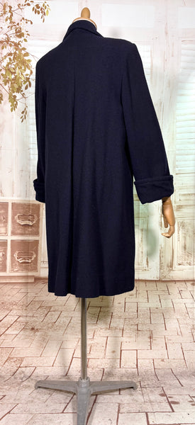 Stunning 1940s Navy Blue Boucle Swing Coat