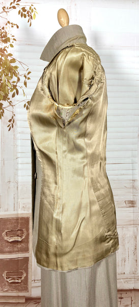 1940s Taupe Pinstripe Wool Skirt Suit – Spearpoint Collar Tailored Jacket