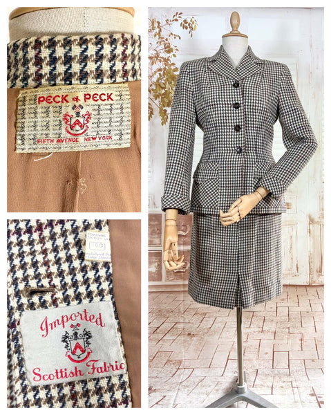 1940s Peck & Peck Houndstooth Scottish Wool Skirt Suit