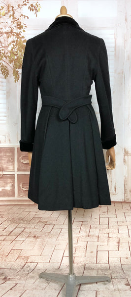Fabulous Late 1940s Black Double Breasted Princess Coat With Belt Back