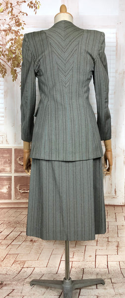 Exquisite Original 1940s Striped Blade Runner Skirt Suit - Gilbert Adrian Inspired