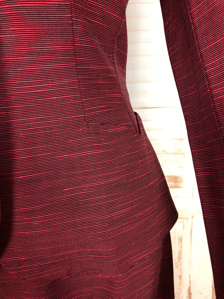 Stunning 1940s Striped Red Faille Suit By Lampl