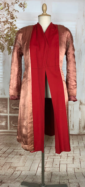 Exceptional Original 1940s Lipstick Red Coat By Gleneagles With Gold Studded Belt