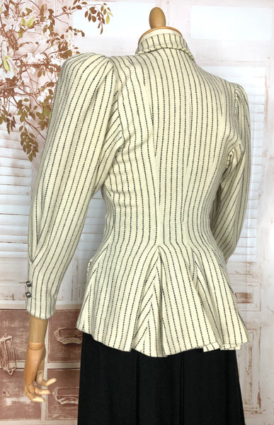 Exceptional Original 1930s Vintage Cream And Black Striped Bustle Back Skirt Suit