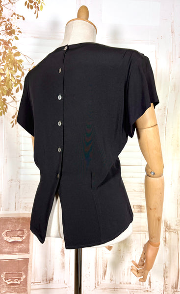 1940s Alice Stuart Black Rayon Blouse – Pearl and Soutache Beaded Detail