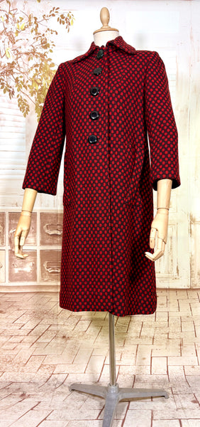Fabulous Late 1940s Red And Black Check Coat By Betty Rose