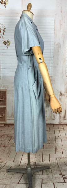 Original 1940s Volup Pinstriped Shirtwaister Dress With Sharp Dagger Collar