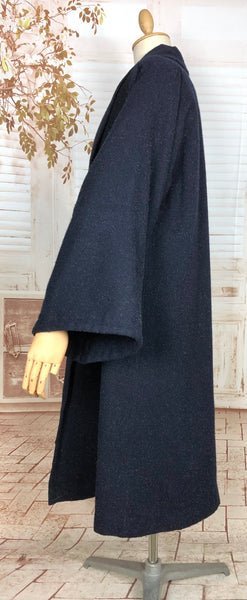 Incredible 1950s Volup Navy Blue Lilli Ann Swing Coat With Huge Sleeves