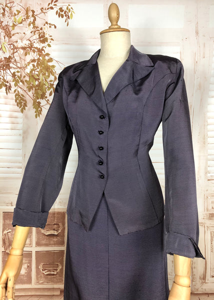 Amazing Blue Striped Rayon Faille 1940s Suit Volup Capable