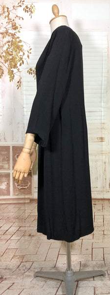 Classic Lightweight 1930s Black Crepe Coat With Soutache Trim