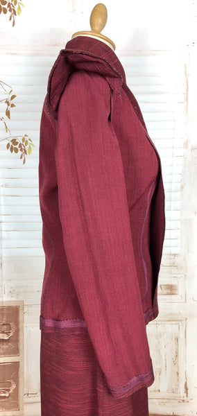 Stunning 1940s Striped Red Faille Suit By Lampl