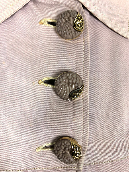 Exceptional Pale Lilac 1940s Belt Through Gabardine Swing Coat