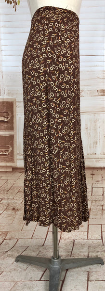 Super Rare 1930s Vintage Abstract Printed Brown Rayon Skirt Suit