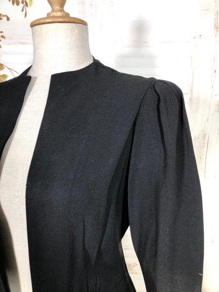 Exquisite 1930s Black Crepe Dress And Redingote Coat With Gold Filigree Buckle