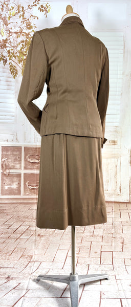 1940s Brown Gabardine Skirt Suit With Pocket Details