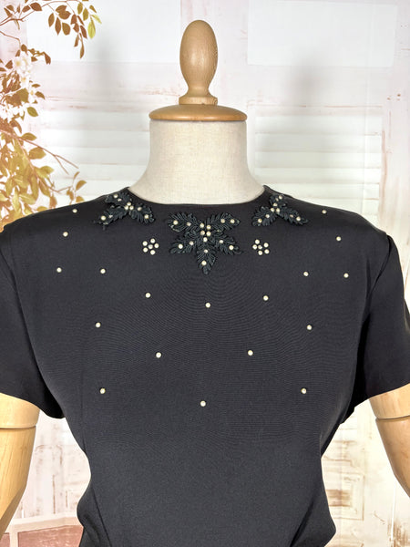 1940s Alice Stuart Black Rayon Blouse – Pearl and Soutache Beaded Detail