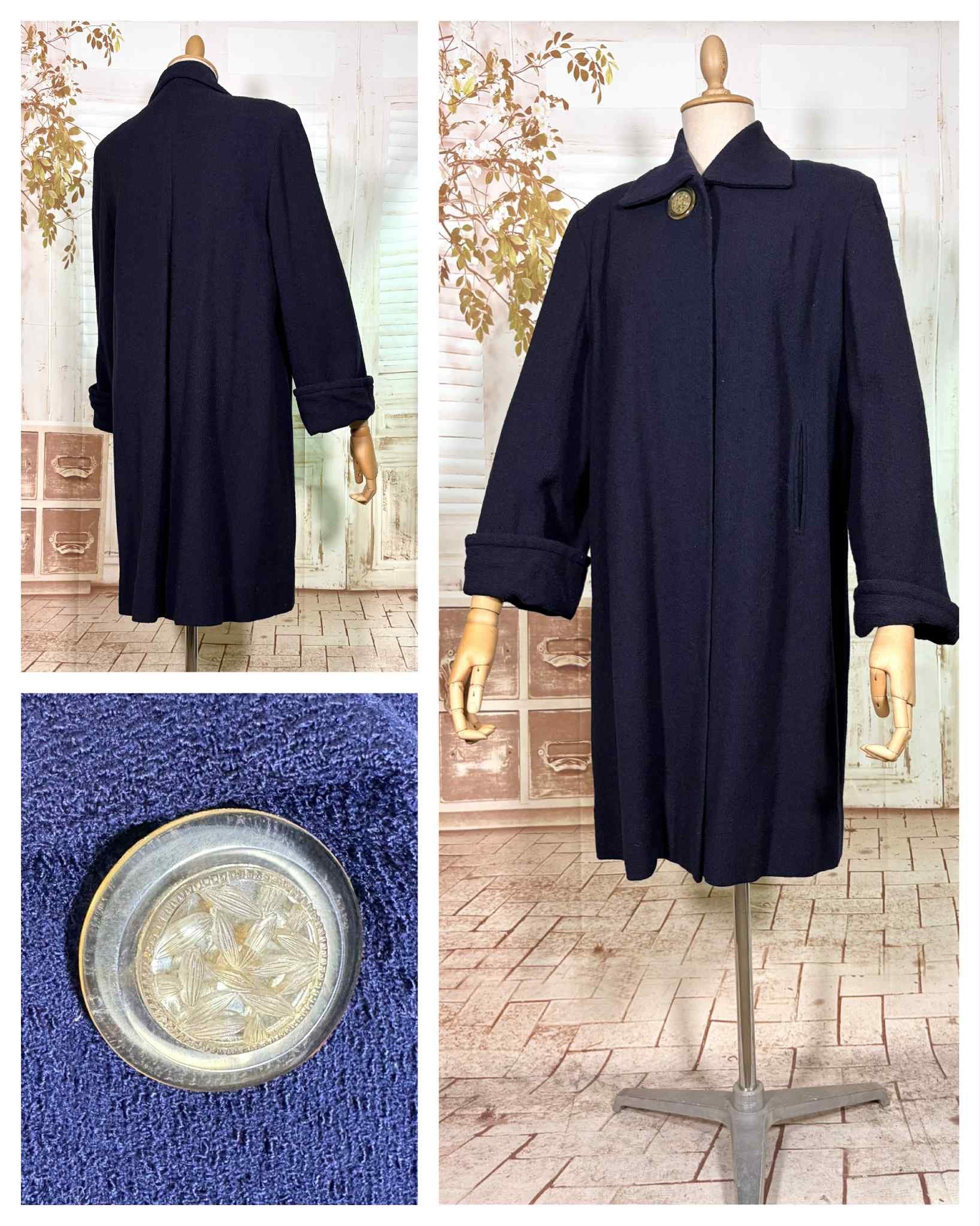 Stunning 1940s Navy Blue Boucle Swing Coat