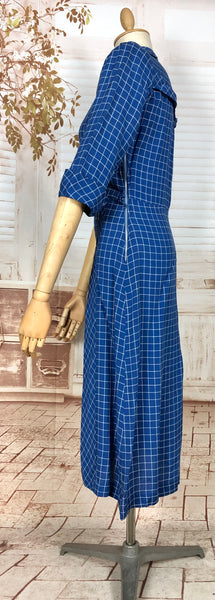 Fabulous Royal Blue Plaid 1940s Vintage Day Dress