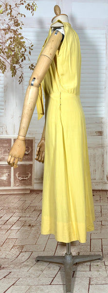 1930s Sunshine Yellow Tie-Neck Day Dress