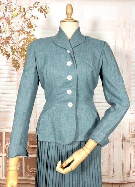 Late 1940s Teal Flecked Wool Skirt Suit with Knife Pleats – Betty Rose
