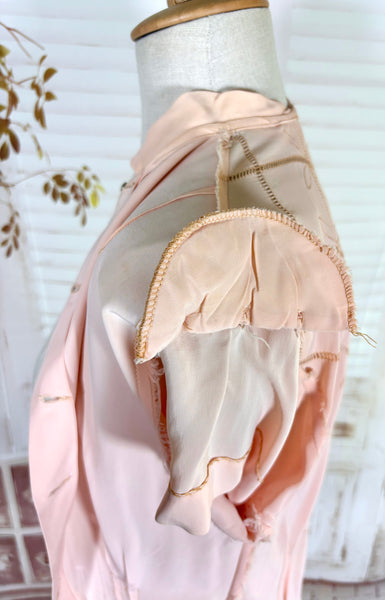 1940s Blush Pink Rayon Crepe Blouse – Lattice Openwork & Petal Embroidery