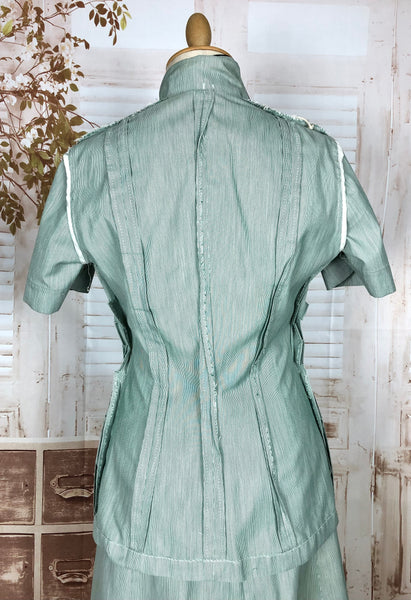 Fabulous Original 1950s Vintage Green Striped Summer Nurse Uniform Suit WAC Women’s Army Corp