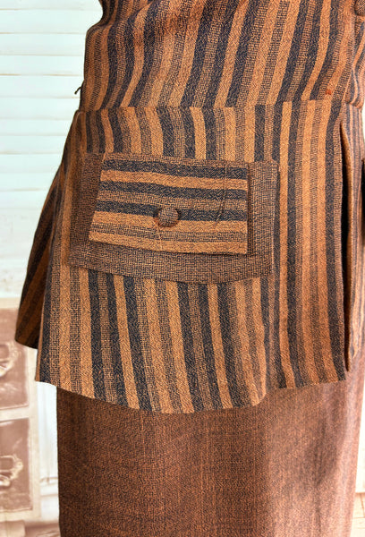 Lightweight Wool 1940s Rust Brown Striped Volup Suit