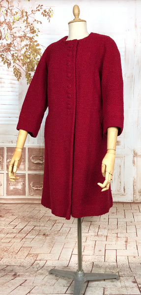 Fabulous Late 1940s / Early 1950s Red Collarless Boucle Coat